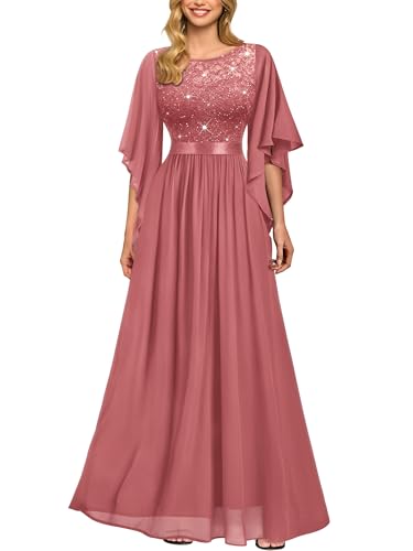 Miusol Women's Elegant Sequin Lace Contrast Chiffon Bridesmaid Party Dress