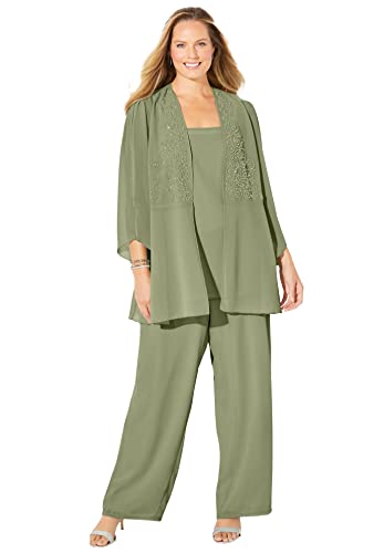 Catherines Masquerade Beaded 3-Piece Pant Suit Sage