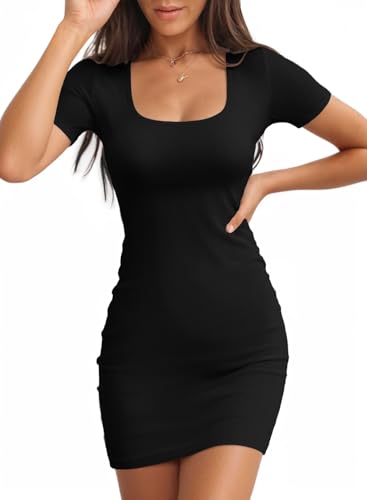 Valiamcep Women's Summer Ribbed Knit Bodycon Mini Dresses Black S