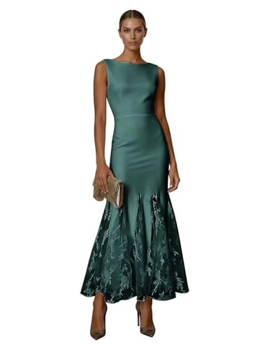 RYANTH Satin Crew Neck Teal Wedding Guest Dresses for Women Mermaid Prom Dress 2026 Ankle Length Formal Evening Gowns Size 4