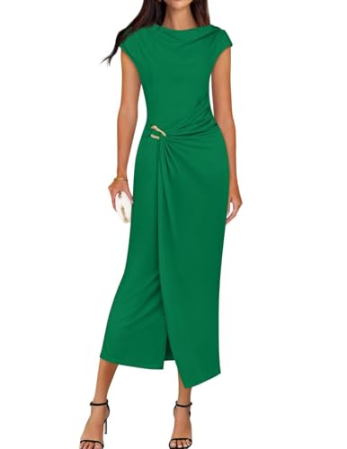 ZESICA Women's Summer Cap Sleeve Cocktail Formal Midi Dress Green S