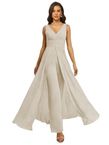 Sleeveless Chiffon Mother of the Groom Dress with Pant Champagne
