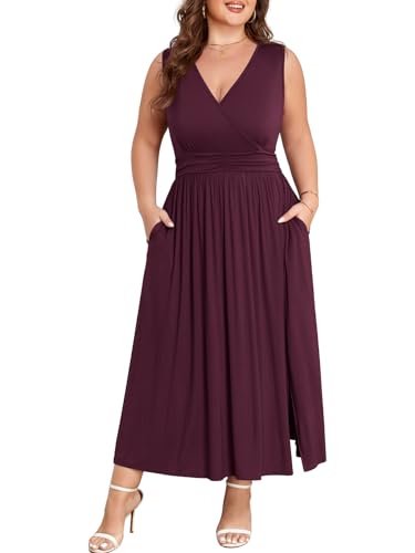 BELAROI Womens Plus Size Dresses Wedding Guest Maxi Sundress, Burgundy 5X