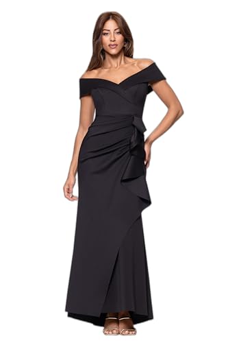 Xscape Floor Length Off Shoulder Ruffle Formal Evening Gown, Black, 10P