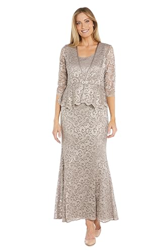 R&M Richards Women's Elegant 2-Piece Glitter Stretch Lace Evening Dress W/Peplum - Mother of the Bride & Special Occasions Champagne