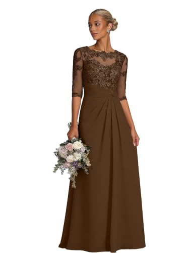 Lace Applique Mother of Bride Dress for Wedding Chiffon Formal Evening Gown