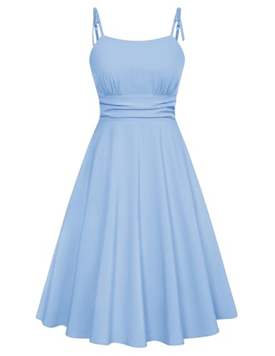 Belle Poque Tea Party Dress for Women Spaghetti Strap Sun Dresses 1950s Vintage Cocktail Dress Light Blue M