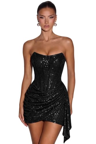 cacbyes Short Homecoming Dress Sparkly Sequin Evening Dress Black 10