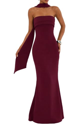 Nxtwill Women's Bodycon Formal Strapless Tube Maxi Dress with Scarf