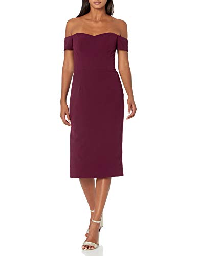 Dress the Population Womens Bailey Off Shoulder Sweetheart Bodycon Midi Sheath Special Occasion, Burgundy, Medium US