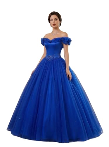Engerla Women's Off Shoulder Royal Blue Quinceanera Dress Formal Party Prom Ball Gowns US 8