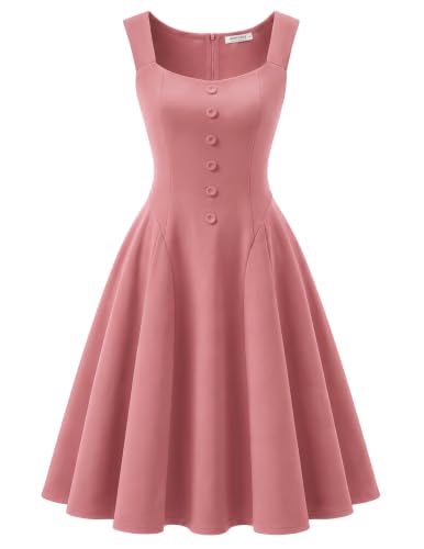 Women's 1950s Retro Vintage Fit Flare Wedding Guest Party Dresses Blush S