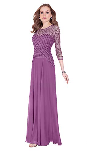 Terani Couture 3/4 Sleeve Beaded Top Long Dress Lilac