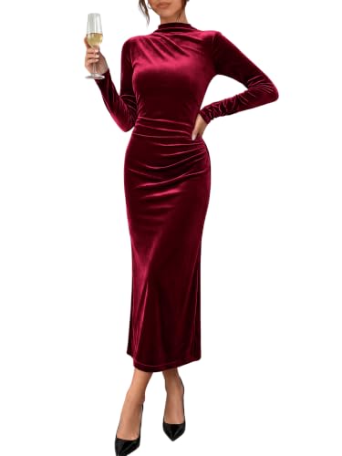 Prinbara Womens Long Sleeve Velvet Fall Cocktail Wedding Guest Dress