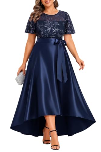 Pinup Fashion Plus Wedding Guest Navy Formal Mother Bride High Low Dress