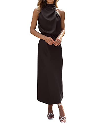 BTFBM Mock Neck Cocktail Dresses for Women Summer,Black,S