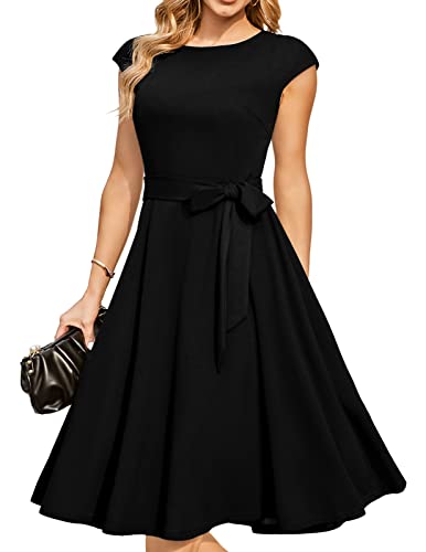 Womens Cocktail Formal Wedding Guest Modest Funeral Dress Black 3XL