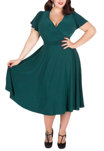 Nemidor Women Plus Size Summer Dress Casual Midi Pocket(24,Green)