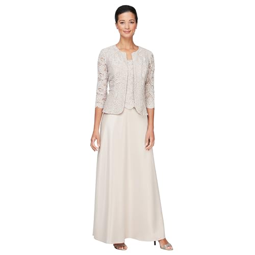 Alex Evenings Women's Two Piece Mother of The Bride Dress with Lace Jacket (Petite and Regular Sizes),Classic Taupe, 18