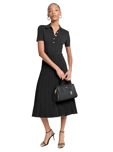 Michael Kors Women's Fit and Flare Midi Polo Dress, Black, XL