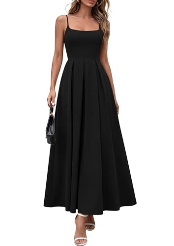 PRETTYGARDEN Cocktail Dresses for Women 2026 Spring Elegant Ruffle A Line Long Flowy Summer Formal Wedding Guest Maxi Dress (Black,X-Large)