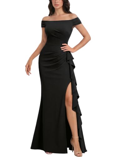 Miusol Women's Elegant Off Shoulder Ruffle Formal Evening Party Long Dress