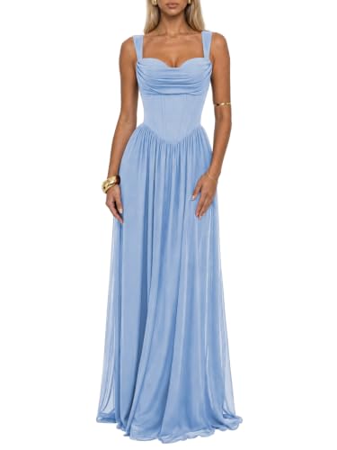 CurvySweet Celeste Women's Milkmaid Faux Corset A-Line Maxi Dress Baby Blue