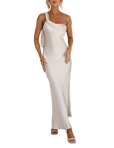 MOYNOTE 2026 Satin One Shoulder Formal Maxi Dress for Women Wedding Guest | Summer,Ruffle,Elegant,Cocktail,Bridesmaid,Prom,Beach,Date Night,Vacation,Backless,Adjustable Strap,Party,Evening