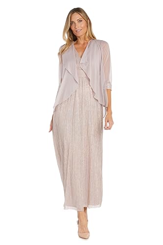 R&M Richards Women's 2-Piece Formal Dress & Cardigan Set | V-Neck Pleated Crinkle Maxi Gown |Evening Cocktail Party Blush
