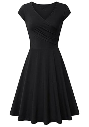 YMING Ladies Retro Midi Dress Stretchy Bridesmaid Cocktail Dress Blk S