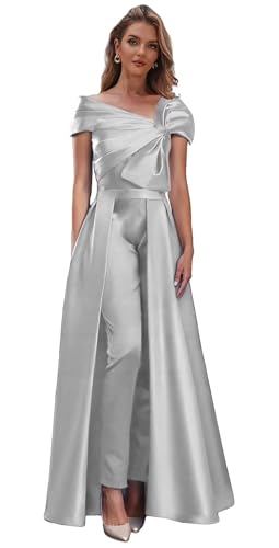 Off The Shoulder Mother of The Groom Dress Silver Long Formal Jumpsuits for Women Wedding Guest Size 14