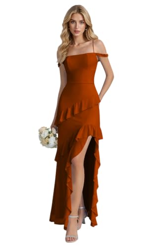 Terracotta Chiffon Bridesmaid Dress Split Wedding Guest Dress 0