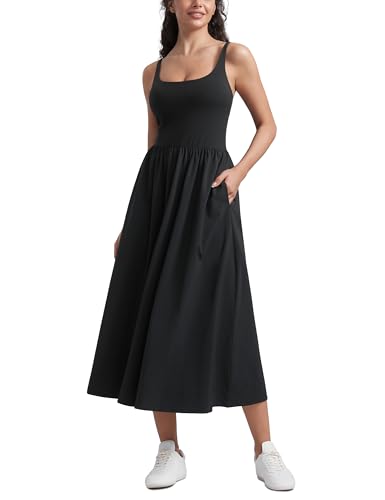 CRZ YOGA Square Neck Maxi Casual Dress Black X-Large