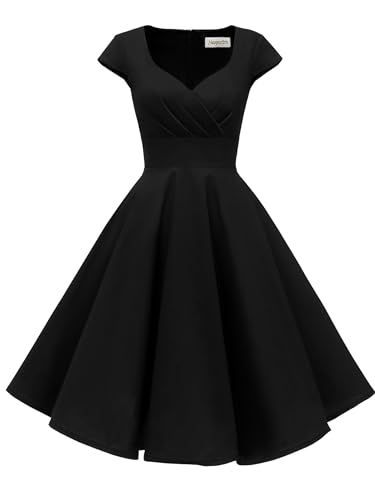 Hanpceirs Cap Sleeve 1950s Formal Dresses with Pocket Black XS