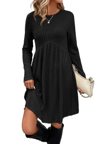 Sweater Dress Long Sleeve Dress Fall Dresses for Women 2026 Casual Dresses with Pockets Tunics Or Tops to Wear with Leggings Black XL