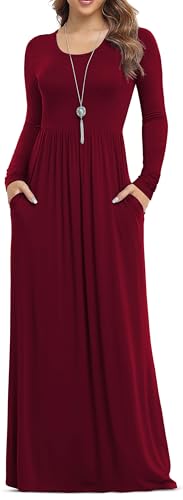VIISHOW Women's Long Sleeve Casual Empire Waist Maxi Dress with Pockets