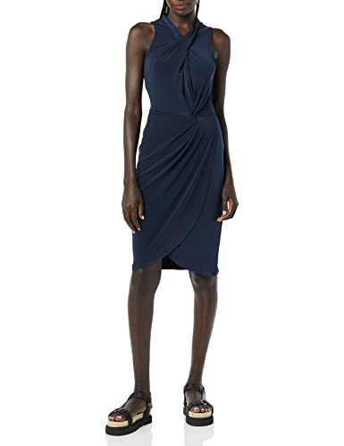 Amazon Essentials Women's Sleeveless Crossover Twist Neck Faux Wrap Dress Dress, Navy, Medium