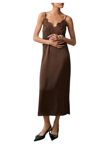 SHENHE Women's Satin Lace Slip Dress Spaghetti Strap Silky Party Dresses