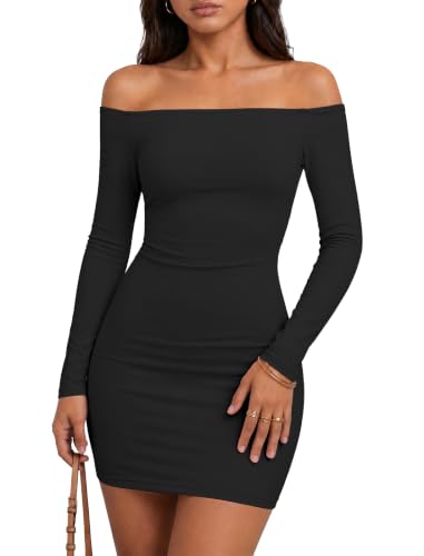 Matunana Womens Off The Shoulder Dress Long Sleeve Going Out Mini Dresses