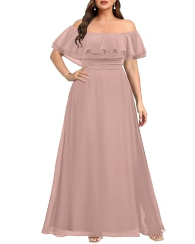Pinup Fashion Plus Size Bridesmaid Dress Dusty Pink Easter Chiffon Dress