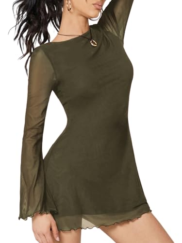 Milumia Women's Boat Neck Long Bell Sleeve Mini Dress Y2k Going Out Dresses