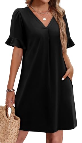 OFEEFAN Black Dresses for Women with Pockets Summer Dresses for Women 2026 Beach Vacation Clothes for Women L
