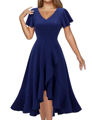 Women's Cocktail Dresses for Formal Fall Wedding Guest, Bridesmaid Navy L