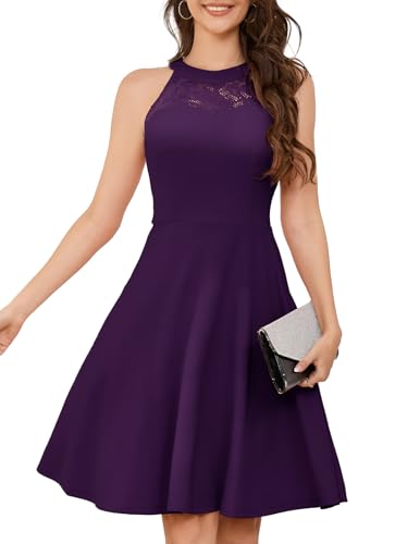 Purple Dress for Women Cocktail Bridesmaid Wedding Guest Short Prom Formal Swing Dress Grape M