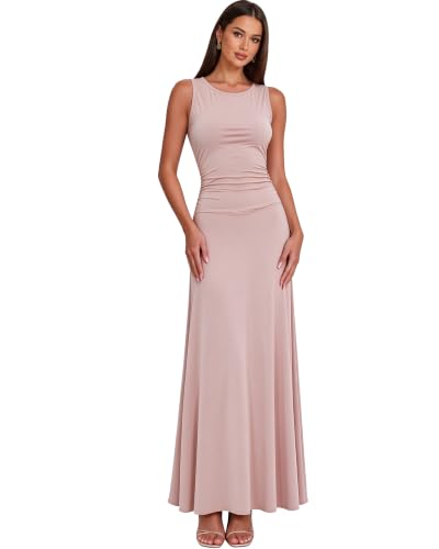 JAEDEN Women's Sleeveless Wedding Guest Maxi Dresses | Ruched,Stretchy Bodycon Maxi Dress,Cocktail ,Formal,Elegant Bridal Shower Bridesmaid Birthday Party Holiday