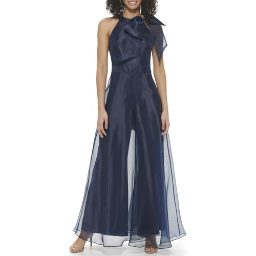 Eliza J Women's Sleeveless Halter Neck Chiffon Maxi Dress, Navy, 14