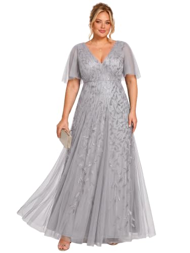 Ever-Pretty Women's Sequin V Neck Plus Size Formal Dresses Evening Gown