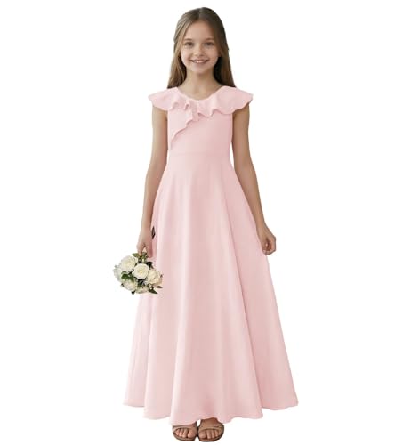 FLwuhui Blush Pink Junior Bridesmaid Dresses Chiffon Flower Girl Dresses for Wedding Floor Length Girls Formal Dress US12