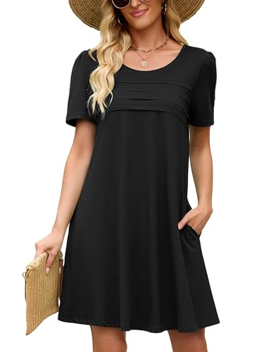 Heymoments Short Sleeve Summer Dress for Women, Black, Large