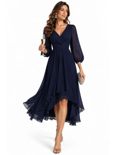 Ever-Pretty Women's Long Sleeves Midi Fall Cocktail Wedding Guest Dresses